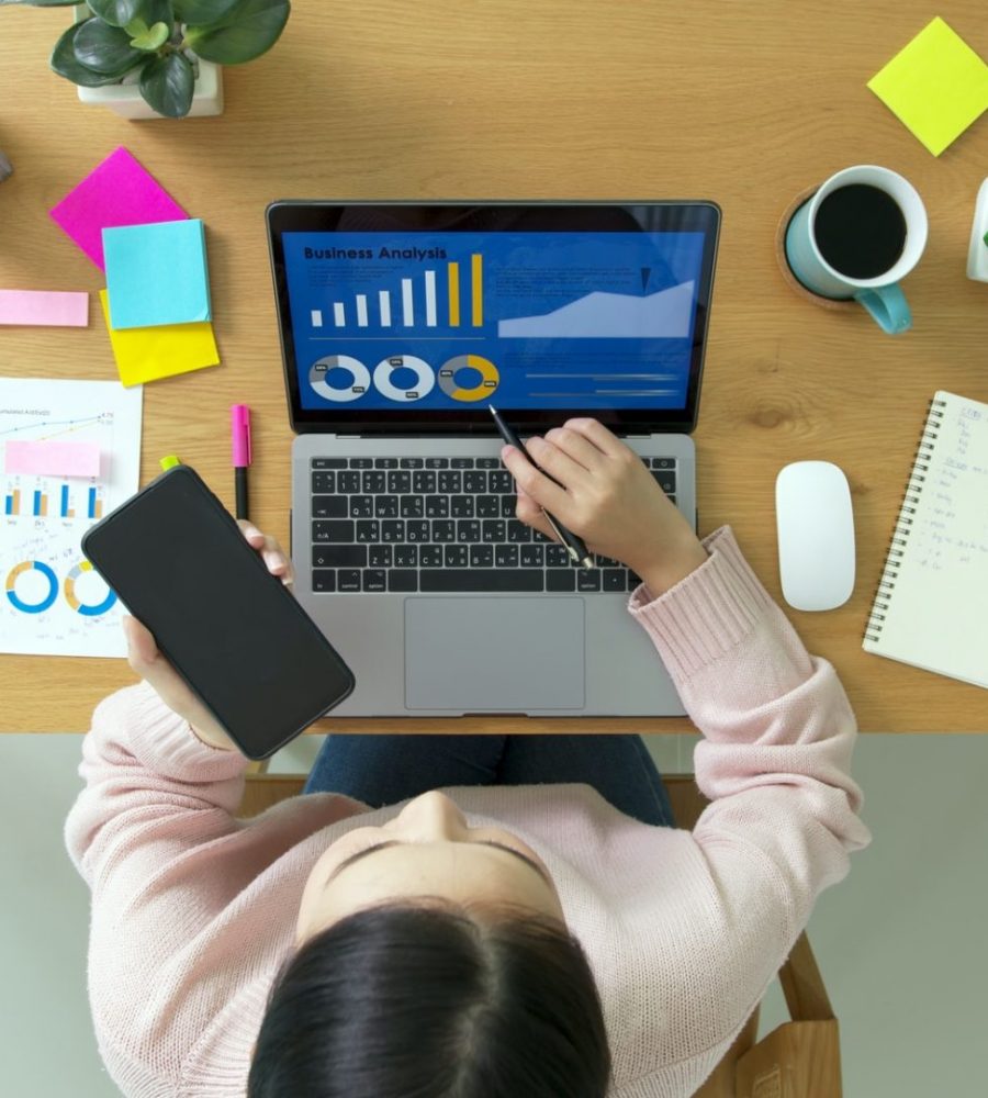 Top view work at home